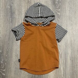 Olive and Scout Striped Hooded Kids Shirt in Brown and Black